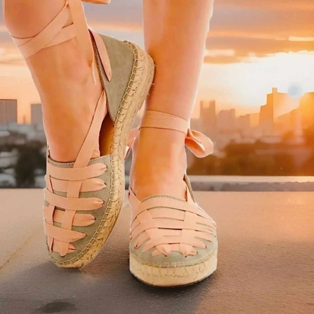Free people heat wave wrap Espadrille Flats w/ Slip-On Design & Jute Sole SZ 9.5